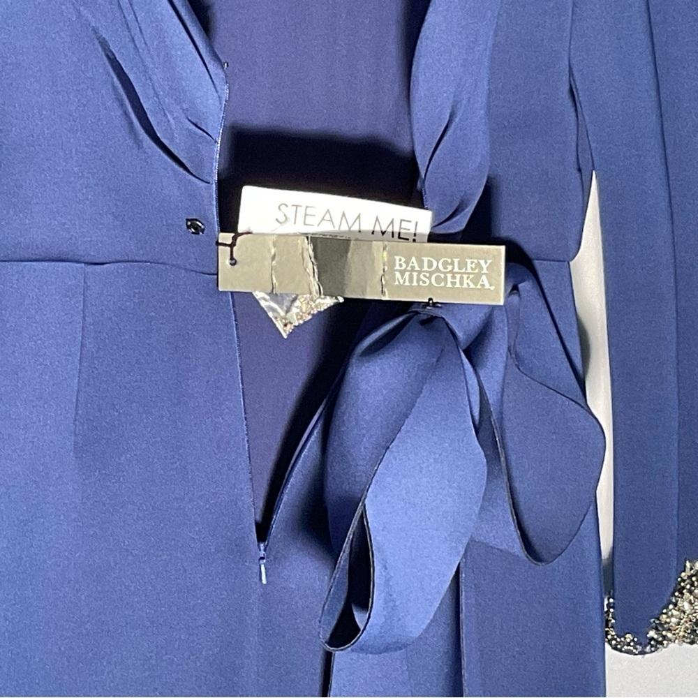 Royal Blue Badgley Mischka Mermaid Evening Gown Beaded Cuffs Bow Back Formal Sz4 - Picture 16 of 16